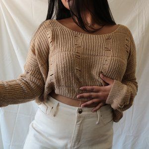 SOLD beige distressed knit sweater